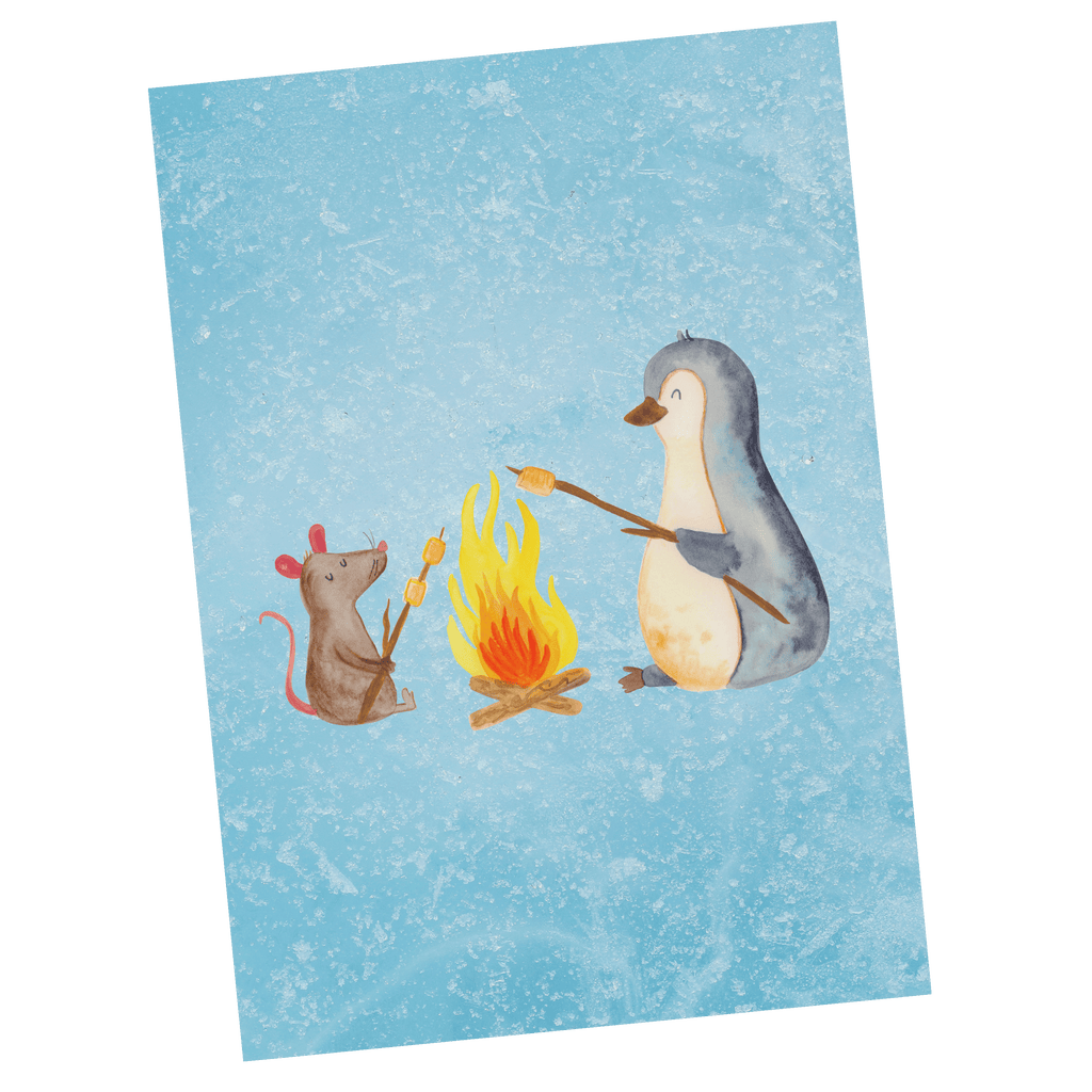 Postkarte Pinguin Lagerfeuer Geschenkkarte, Grußkarte, Karte, Einladung, Ansichtskarte, Geburtstagskarte, Einladungskarte, Pinguin, Maus, Pinguine, Lagerfeuer, Leben, Arbeit, Job, Motivation, Büro, Büroalltag, Lebensspruch, Lebensmotivation, Neustart, Liebe, grillen, Feuer, Marshmallows