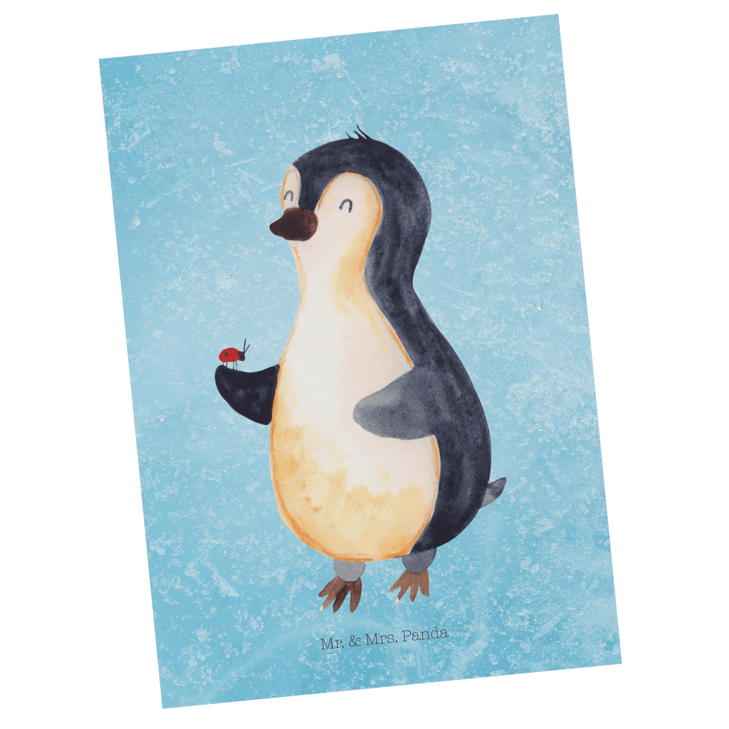 Postkarte Pinguin Marienkäfer Geschenkkarte, Grußkarte, Karte, Einladung, Ansichtskarte, Geburtstagskarte, Einladungskarte, Pinguin, Pinguine, Marienkäfer, Liebe, Wunder, Glück, Freude, Lebensfreude