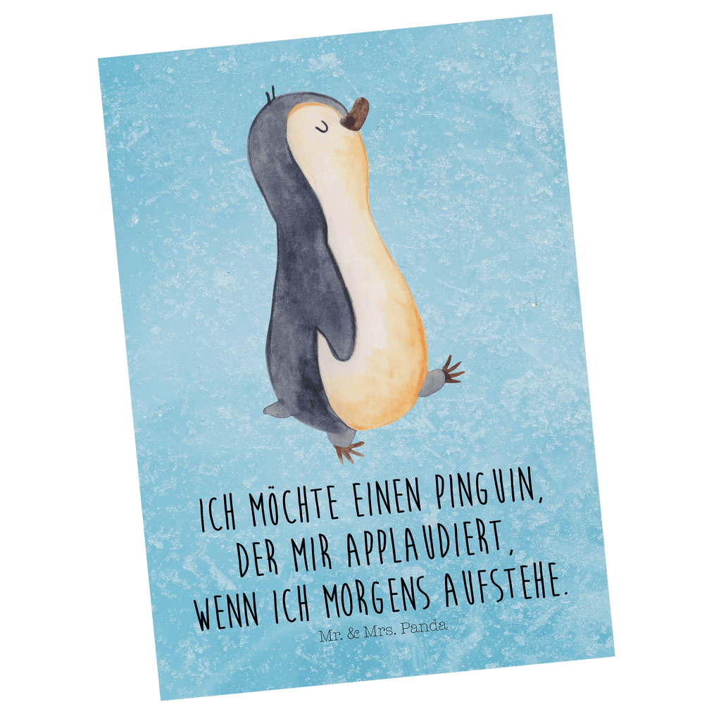 Postkarte Pinguin marschierend Geschenkkarte, Grußkarte, Karte, Einladung, Ansichtskarte, Geburtstagskarte, Einladungskarte, Pinguin, Pinguine, Frühaufsteher, Langschläfer, Bruder, Schwester, Familie