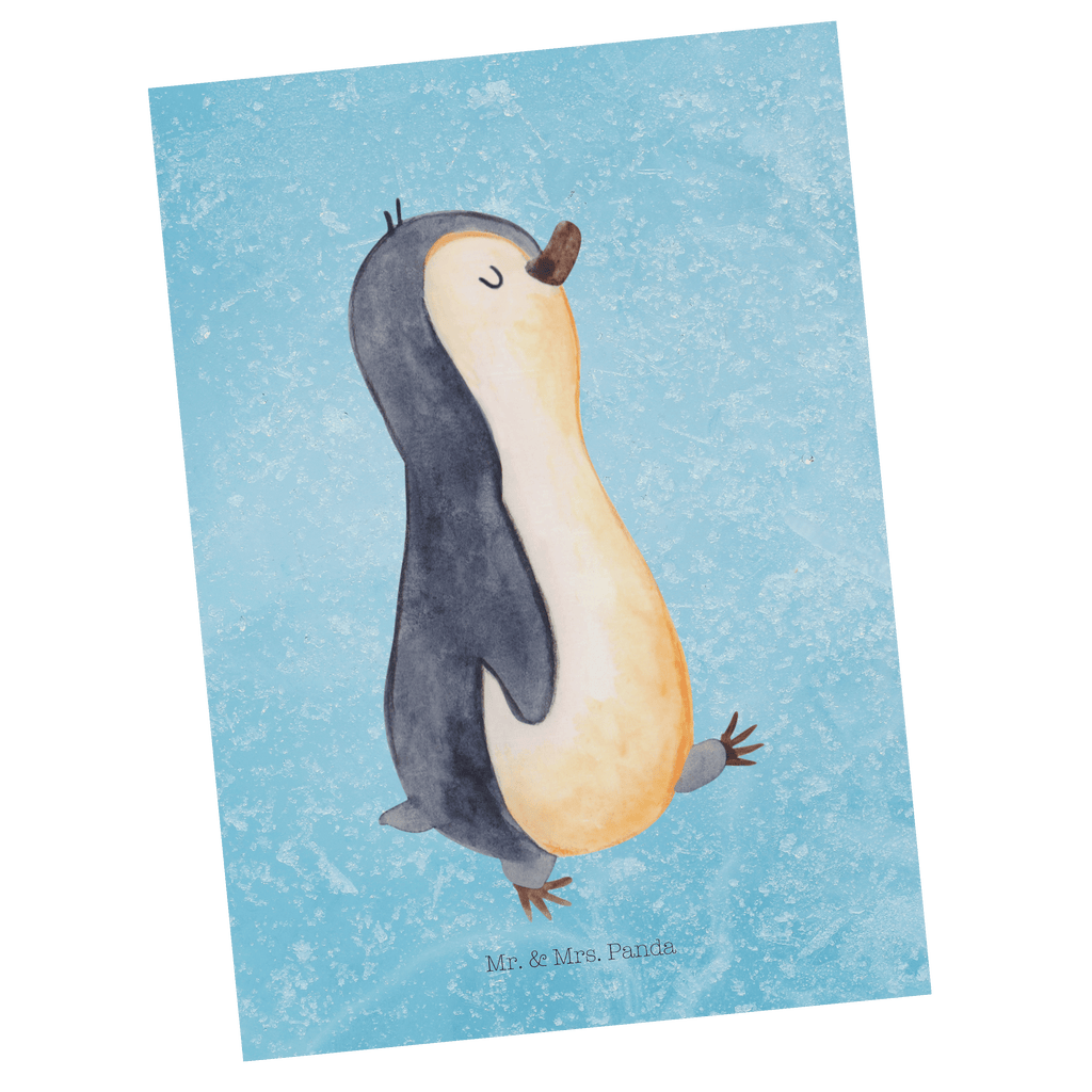 Postkarte Pinguin marschierend Geschenkkarte, Grußkarte, Karte, Einladung, Ansichtskarte, Geburtstagskarte, Einladungskarte, Pinguin, Pinguine, Frühaufsteher, Langschläfer, Bruder, Schwester, Familie