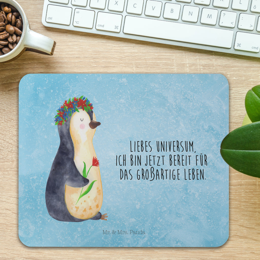 Mauspad Pinguin Blumenkranz Mousepad, Computer zubehör, Büroausstattung, PC Zubehör, Arbeitszimmer, Mauspad, Einzigartiges Mauspad, Designer Mauspad, Pinguin, Pinguine, Blumenkranz, Universum, Leben, Wünsche, Ziele, Lebensziele, Motivation, Lebenslust, Liebeskummer, Geschenkidee
