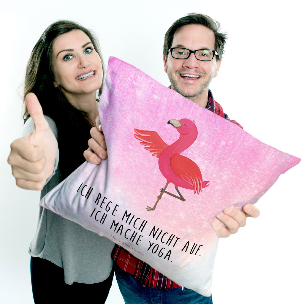 40x40 Kissen Flamingo Yoga Kissenhülle, Kopfkissen, Sofakissen, Dekokissen, Motivkissen, Flamingo, Vogel, Yoga, Namaste, Achtsamkeit, Yoga-Übung, Entspannung, Ärger, Aufregen, Tiefenentspannung
