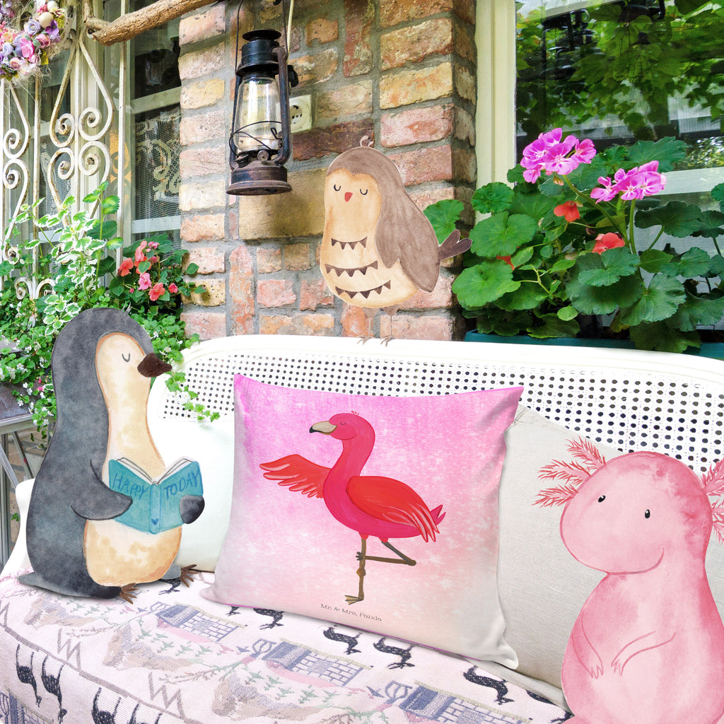 40x40 Kissen Flamingo Yoga Kissenhülle, Kopfkissen, Sofakissen, Dekokissen, Motivkissen, Flamingo, Vogel, Yoga, Namaste, Achtsamkeit, Yoga-Übung, Entspannung, Ärger, Aufregen, Tiefenentspannung