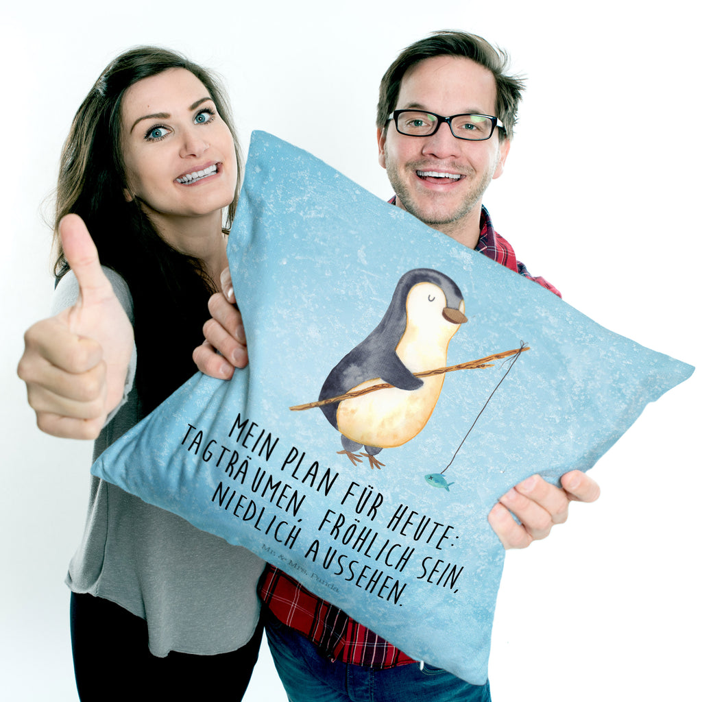 40x40 Kissen Pinguin Angler Kissenhülle, Kopfkissen, Sofakissen, Dekokissen, Motivkissen, Pinguin, Pinguine, Angeln, Angler, Tagträume, Hobby, Plan, Planer, Tagesplan, Neustart, Motivation, Geschenk, Freundinnen, Geschenkidee, Urlaub, Wochenende