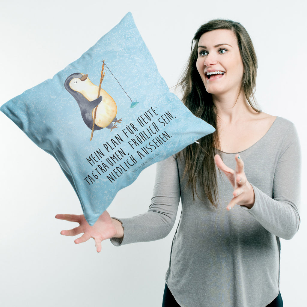 40x40 Kissen Pinguin Angler Kissenhülle, Kopfkissen, Sofakissen, Dekokissen, Motivkissen, Pinguin, Pinguine, Angeln, Angler, Tagträume, Hobby, Plan, Planer, Tagesplan, Neustart, Motivation, Geschenk, Freundinnen, Geschenkidee, Urlaub, Wochenende