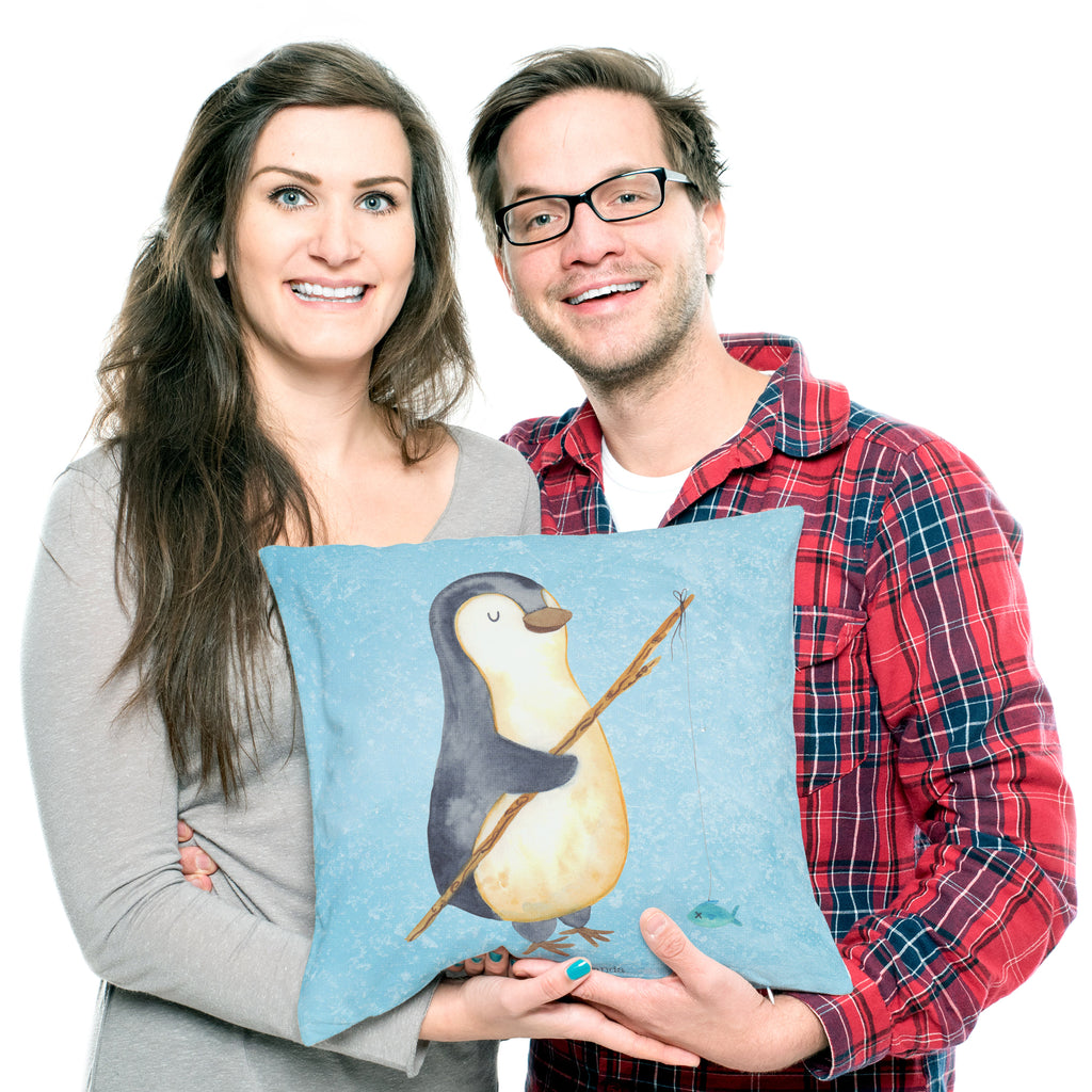 40x40 Kissen Pinguin Angler Kissenhülle, Kopfkissen, Sofakissen, Dekokissen, Motivkissen, Pinguin, Pinguine, Angeln, Angler, Tagträume, Hobby, Plan, Planer, Tagesplan, Neustart, Motivation, Geschenk, Freundinnen, Geschenkidee, Urlaub, Wochenende