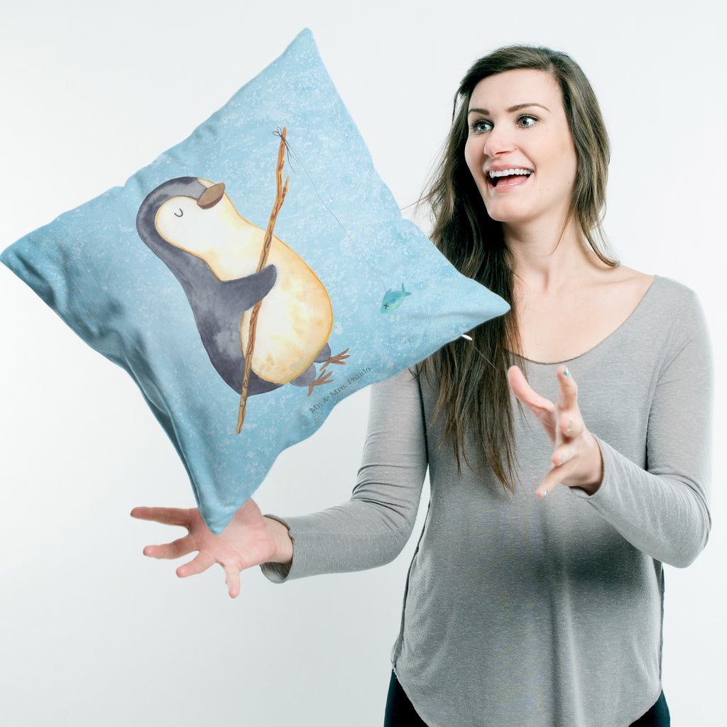 40x40 Kissen Pinguin Angler Kissenhülle, Kopfkissen, Sofakissen, Dekokissen, Motivkissen, Pinguin, Pinguine, Angeln, Angler, Tagträume, Hobby, Plan, Planer, Tagesplan, Neustart, Motivation, Geschenk, Freundinnen, Geschenkidee, Urlaub, Wochenende
