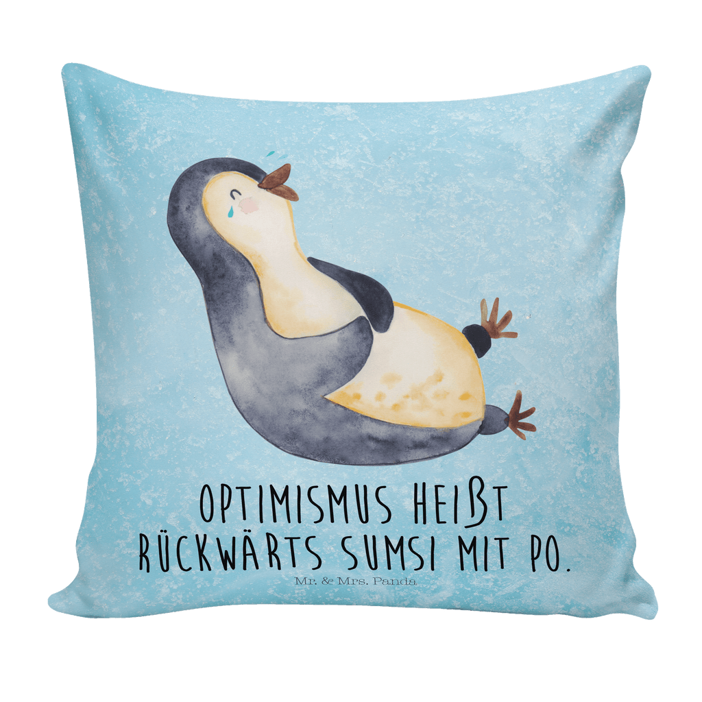 40x40 Kissen Pinguin lachend Kissenhülle, Kopfkissen, Sofakissen, Dekokissen, Motivkissen, Pinguin, Pinguine, lustiger Spruch, Optimismus, Fröhlich, Lachen, Humor, Fröhlichkeit