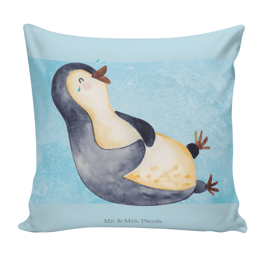 40x40 Kissen Pinguin lachend Kissenhülle, Kopfkissen, Sofakissen, Dekokissen, Motivkissen, Pinguin, Pinguine, lustiger Spruch, Optimismus, Fröhlich, Lachen, Humor, Fröhlichkeit