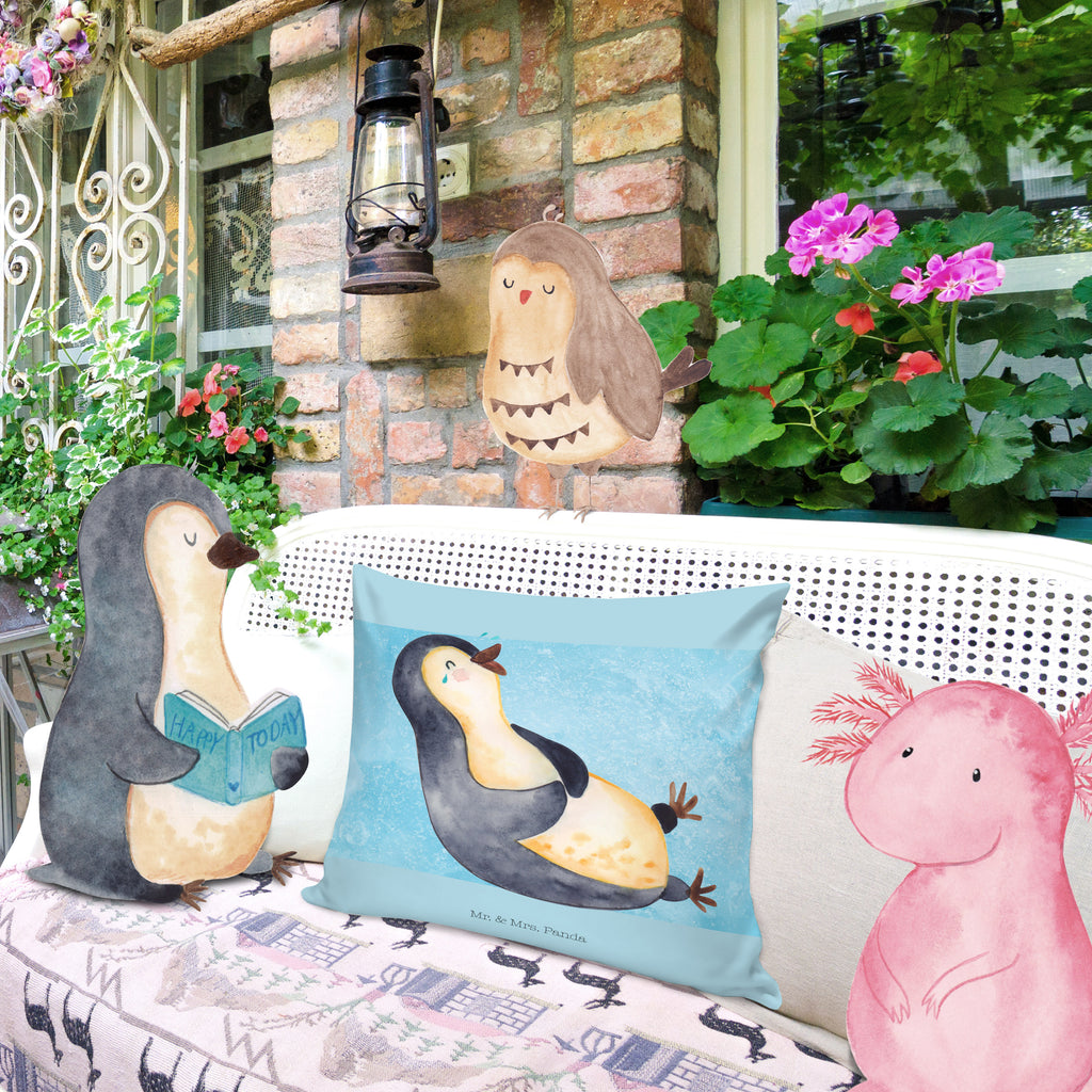40x40 Kissen Pinguin lachend Kissenhülle, Kopfkissen, Sofakissen, Dekokissen, Motivkissen, Pinguin, Pinguine, lustiger Spruch, Optimismus, Fröhlich, Lachen, Humor, Fröhlichkeit