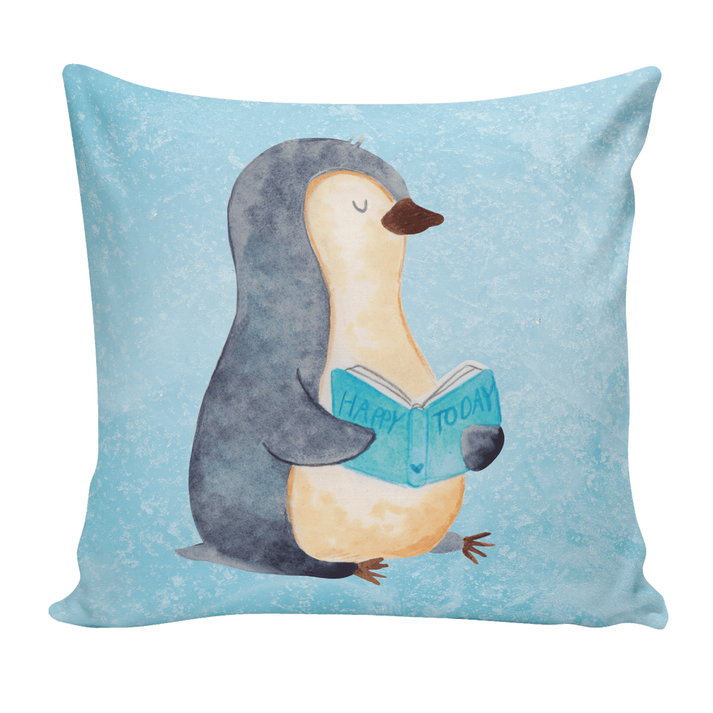 40x40 Kissen Pinguin Buch Kissenhülle, Kopfkissen, Sofakissen, Dekokissen, Motivkissen, Pinguin, Pinguine, Buch, Lesen, Bücherwurm, Nichtstun, Faulenzen, Ferien, Urlaub, Freizeit