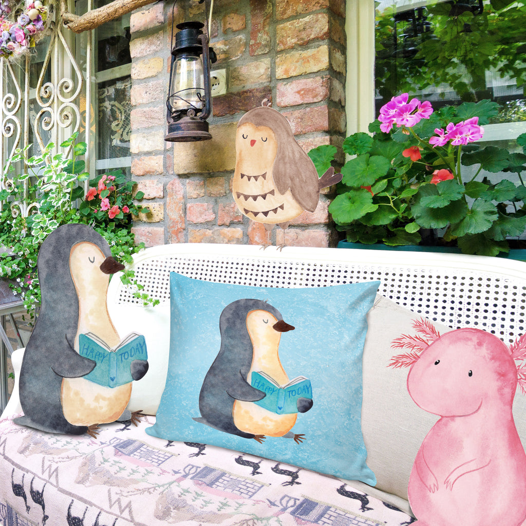 40x40 Kissen Pinguin Buch Kissenhülle, Kopfkissen, Sofakissen, Dekokissen, Motivkissen, Pinguin, Pinguine, Buch, Lesen, Bücherwurm, Nichtstun, Faulenzen, Ferien, Urlaub, Freizeit