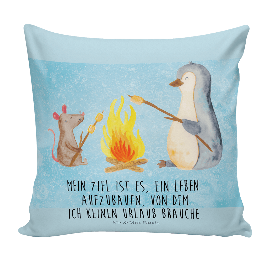 40x40 Kissen Pinguin Lagerfeuer Kissenhülle, Kopfkissen, Sofakissen, Dekokissen, Motivkissen, Pinguin, Maus, Pinguine, Lagerfeuer, Leben, Arbeit, Job, Motivation, Büro, Büroalltag, Lebensspruch, Lebensmotivation, Neustart, Liebe, grillen, Feuer, Marshmallows