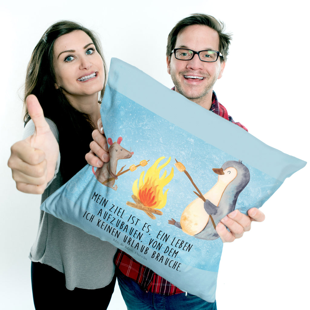40x40 Kissen Pinguin Lagerfeuer Kissenhülle, Kopfkissen, Sofakissen, Dekokissen, Motivkissen, Pinguin, Maus, Pinguine, Lagerfeuer, Leben, Arbeit, Job, Motivation, Büro, Büroalltag, Lebensspruch, Lebensmotivation, Neustart, Liebe, grillen, Feuer, Marshmallows