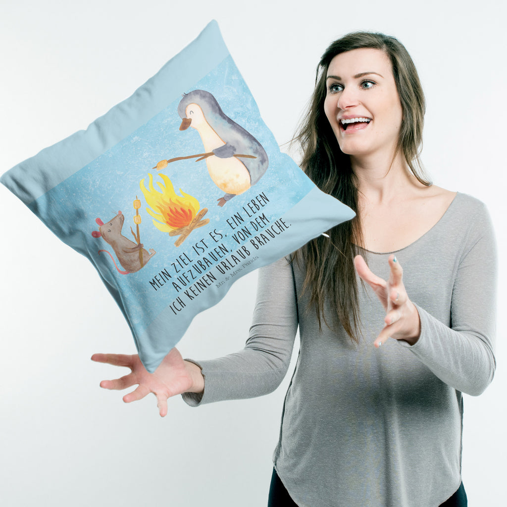 40x40 Kissen Pinguin Lagerfeuer Kissenhülle, Kopfkissen, Sofakissen, Dekokissen, Motivkissen, Pinguin, Maus, Pinguine, Lagerfeuer, Leben, Arbeit, Job, Motivation, Büro, Büroalltag, Lebensspruch, Lebensmotivation, Neustart, Liebe, grillen, Feuer, Marshmallows