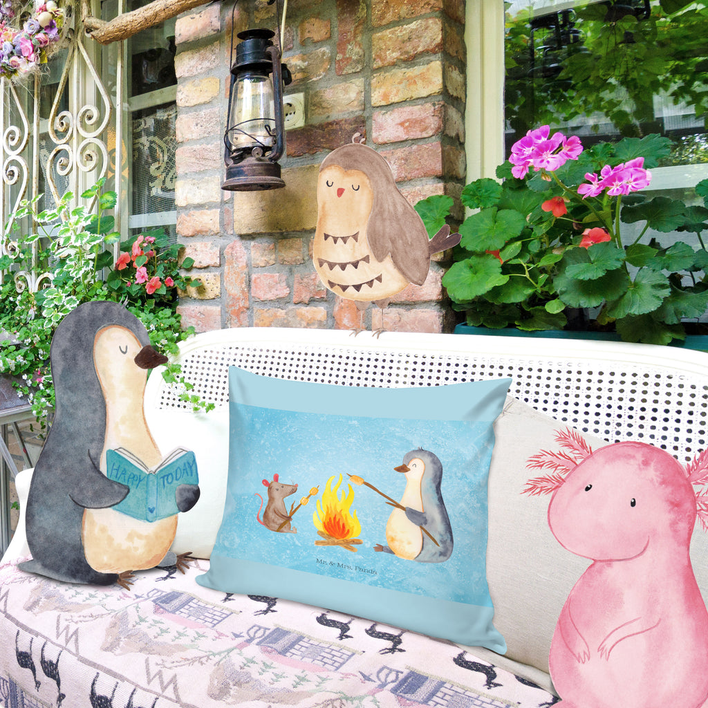 40x40 Kissen Pinguin Lagerfeuer Kissenhülle, Kopfkissen, Sofakissen, Dekokissen, Motivkissen, Pinguin, Maus, Pinguine, Lagerfeuer, Leben, Arbeit, Job, Motivation, Büro, Büroalltag, Lebensspruch, Lebensmotivation, Neustart, Liebe, grillen, Feuer, Marshmallows