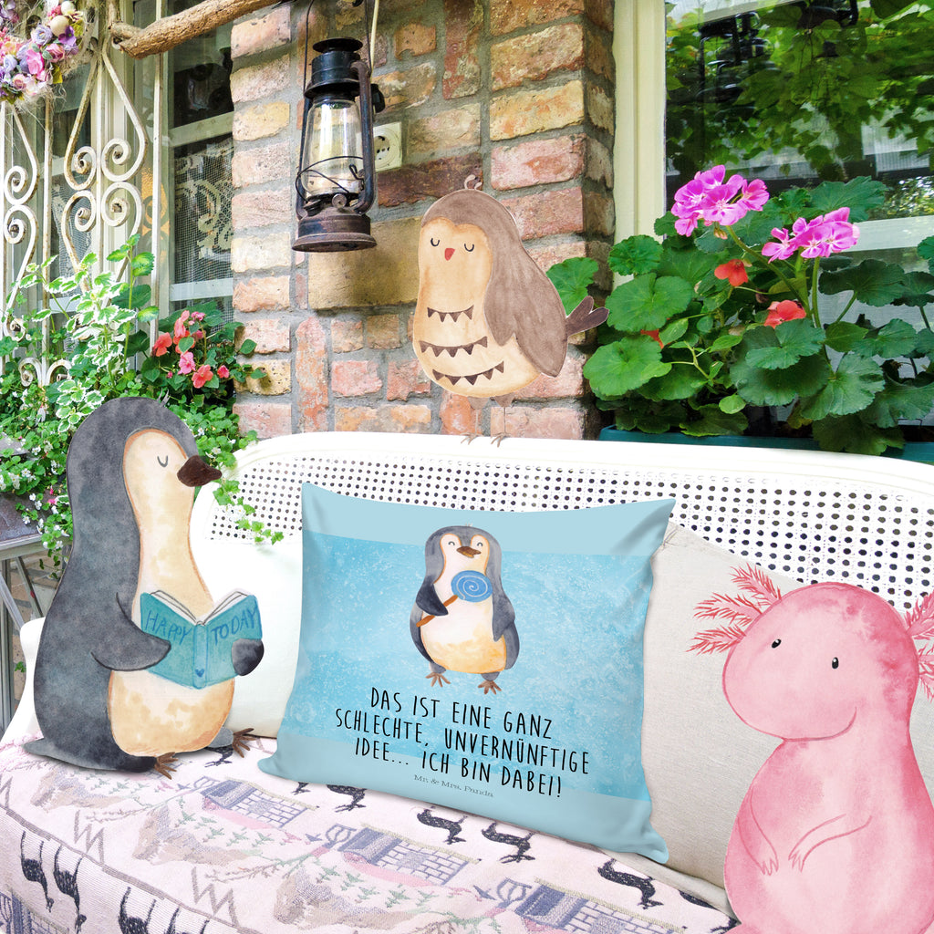 40x40 Kissen Pinguin Lolli Kissenhülle, Kopfkissen, Sofakissen, Dekokissen, Motivkissen, Pinguin, Pinguine, Lolli, Süßigkeiten, Blödsinn, Spruch, Rebell, Gauner, Ganove, Rabauke