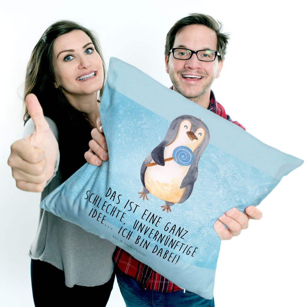40x40 Kissen Pinguin Lolli Kissenhülle, Kopfkissen, Sofakissen, Dekokissen, Motivkissen, Pinguin, Pinguine, Lolli, Süßigkeiten, Blödsinn, Spruch, Rebell, Gauner, Ganove, Rabauke