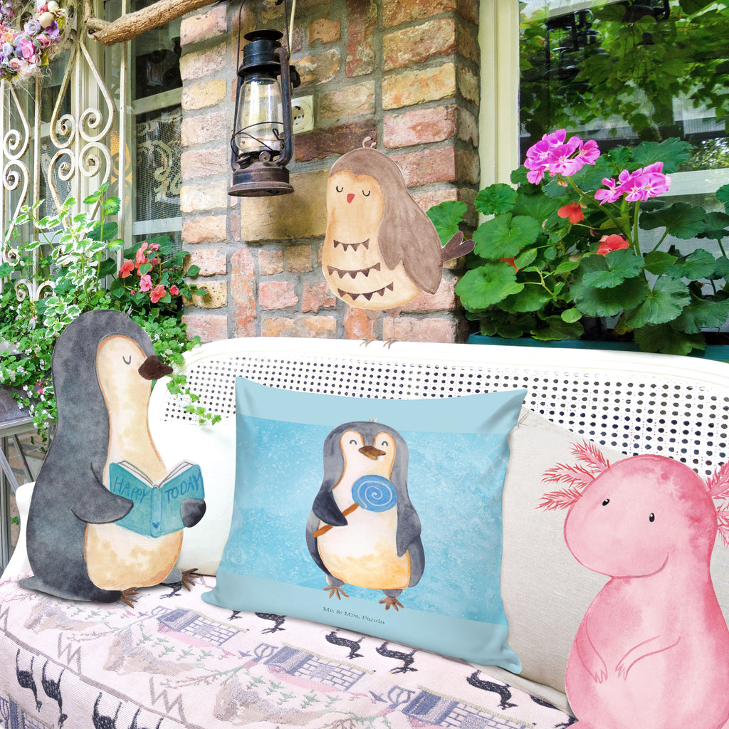 40x40 Kissen Pinguin Lolli Kissenhülle, Kopfkissen, Sofakissen, Dekokissen, Motivkissen, Pinguin, Pinguine, Lolli, Süßigkeiten, Blödsinn, Spruch, Rebell, Gauner, Ganove, Rabauke