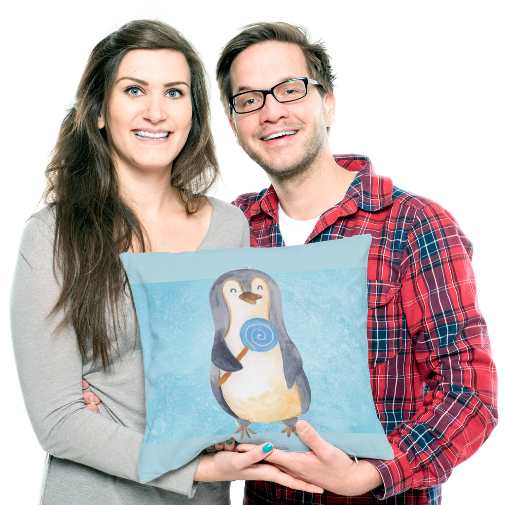 40x40 Kissen Pinguin Lolli Kissenhülle, Kopfkissen, Sofakissen, Dekokissen, Motivkissen, Pinguin, Pinguine, Lolli, Süßigkeiten, Blödsinn, Spruch, Rebell, Gauner, Ganove, Rabauke