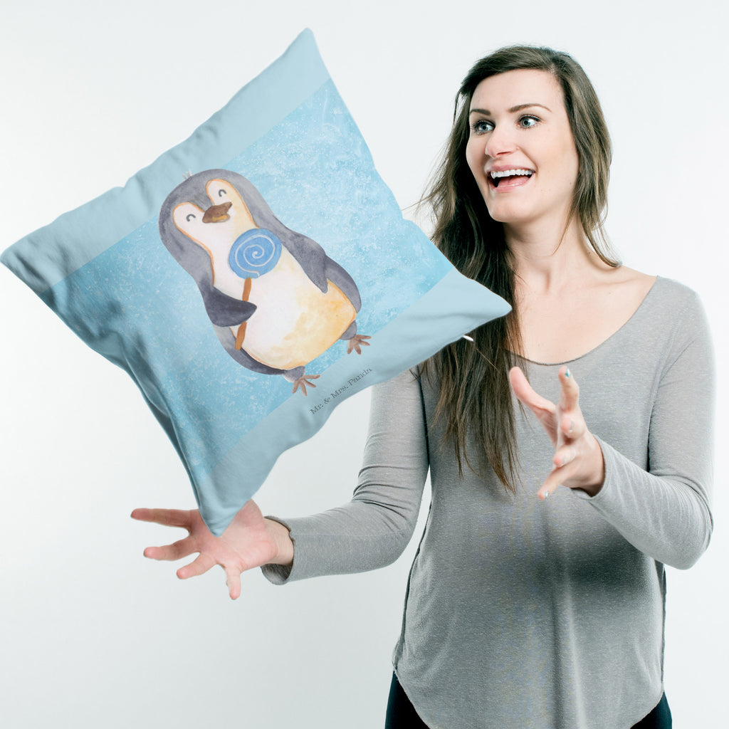 40x40 Kissen Pinguin Lolli Kissenhülle, Kopfkissen, Sofakissen, Dekokissen, Motivkissen, Pinguin, Pinguine, Lolli, Süßigkeiten, Blödsinn, Spruch, Rebell, Gauner, Ganove, Rabauke