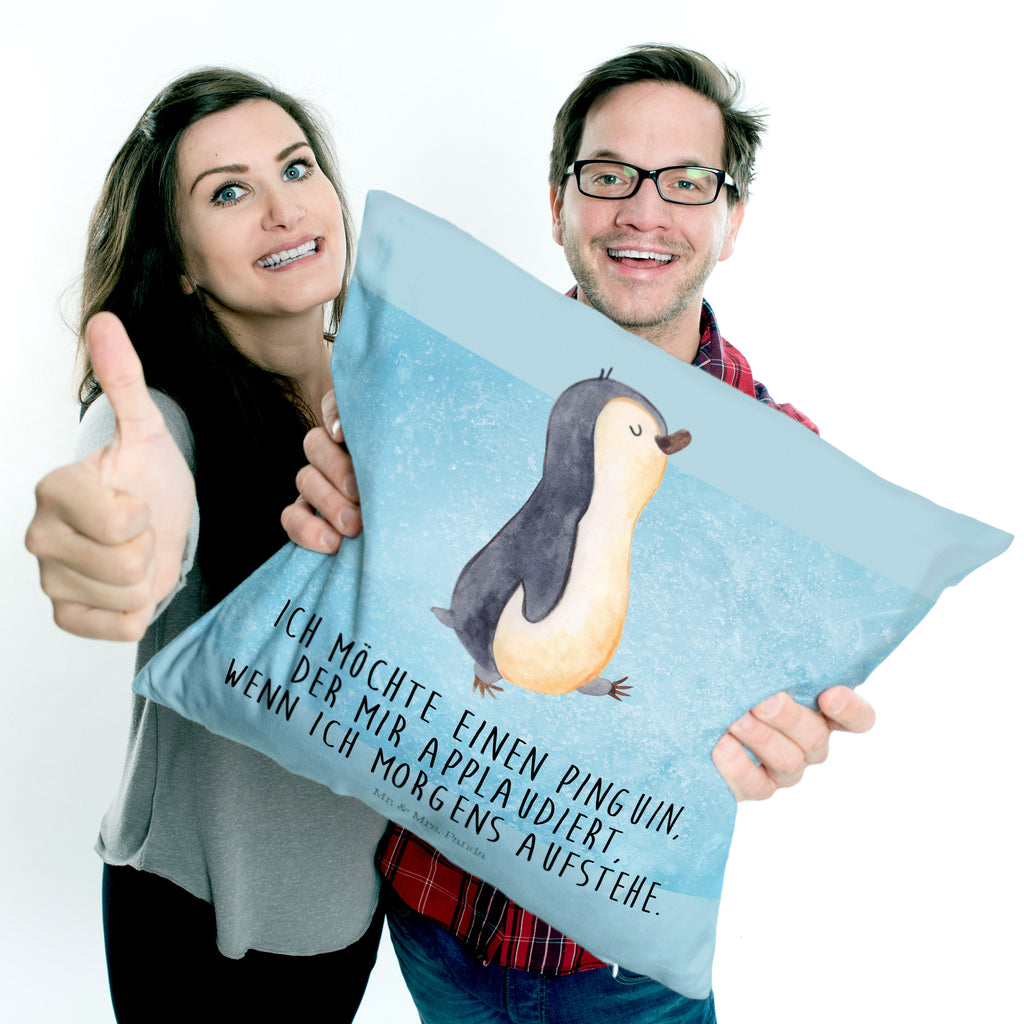 40x40 Kissen Pinguin marschierend Kissenhülle, Kopfkissen, Sofakissen, Dekokissen, Motivkissen, Pinguin, Pinguine, Frühaufsteher, Langschläfer, Bruder, Schwester, Familie