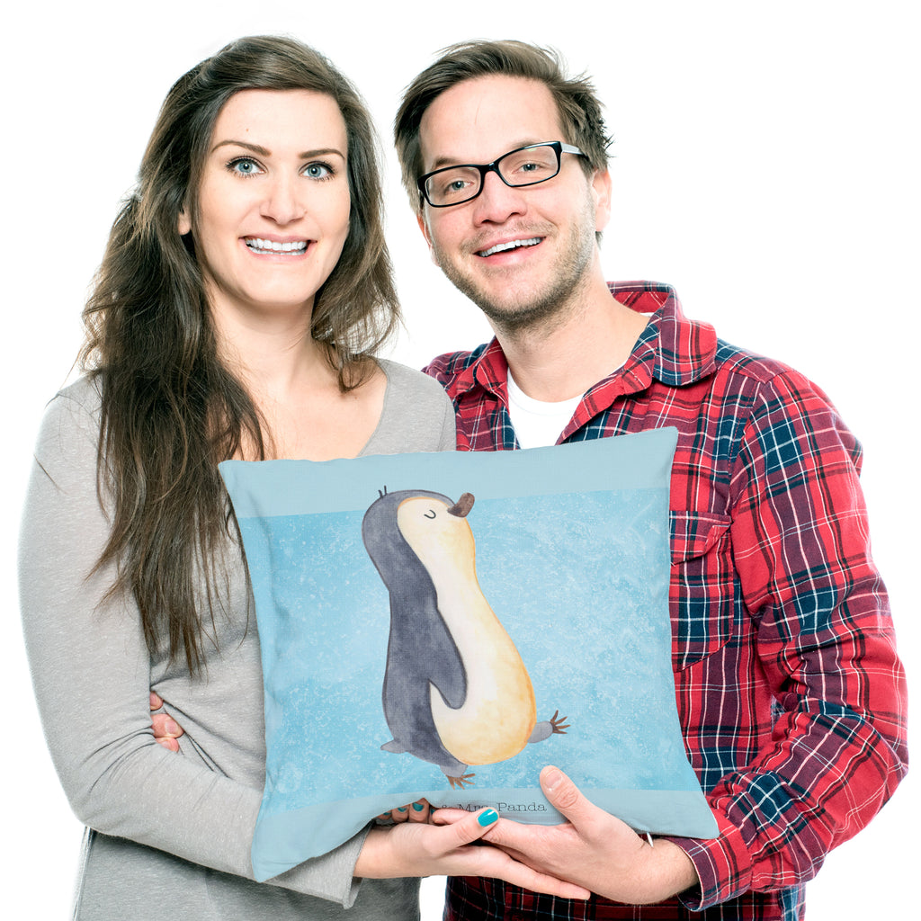 40x40 Kissen Pinguin marschierend Kissenhülle, Kopfkissen, Sofakissen, Dekokissen, Motivkissen, Pinguin, Pinguine, Frühaufsteher, Langschläfer, Bruder, Schwester, Familie