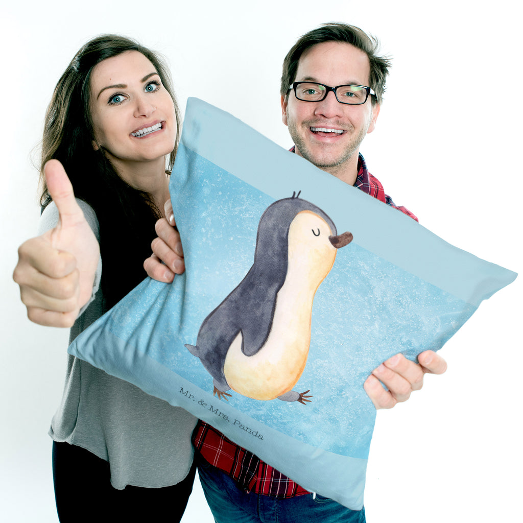 40x40 Kissen Pinguin marschierend Kissenhülle, Kopfkissen, Sofakissen, Dekokissen, Motivkissen, Pinguin, Pinguine, Frühaufsteher, Langschläfer, Bruder, Schwester, Familie