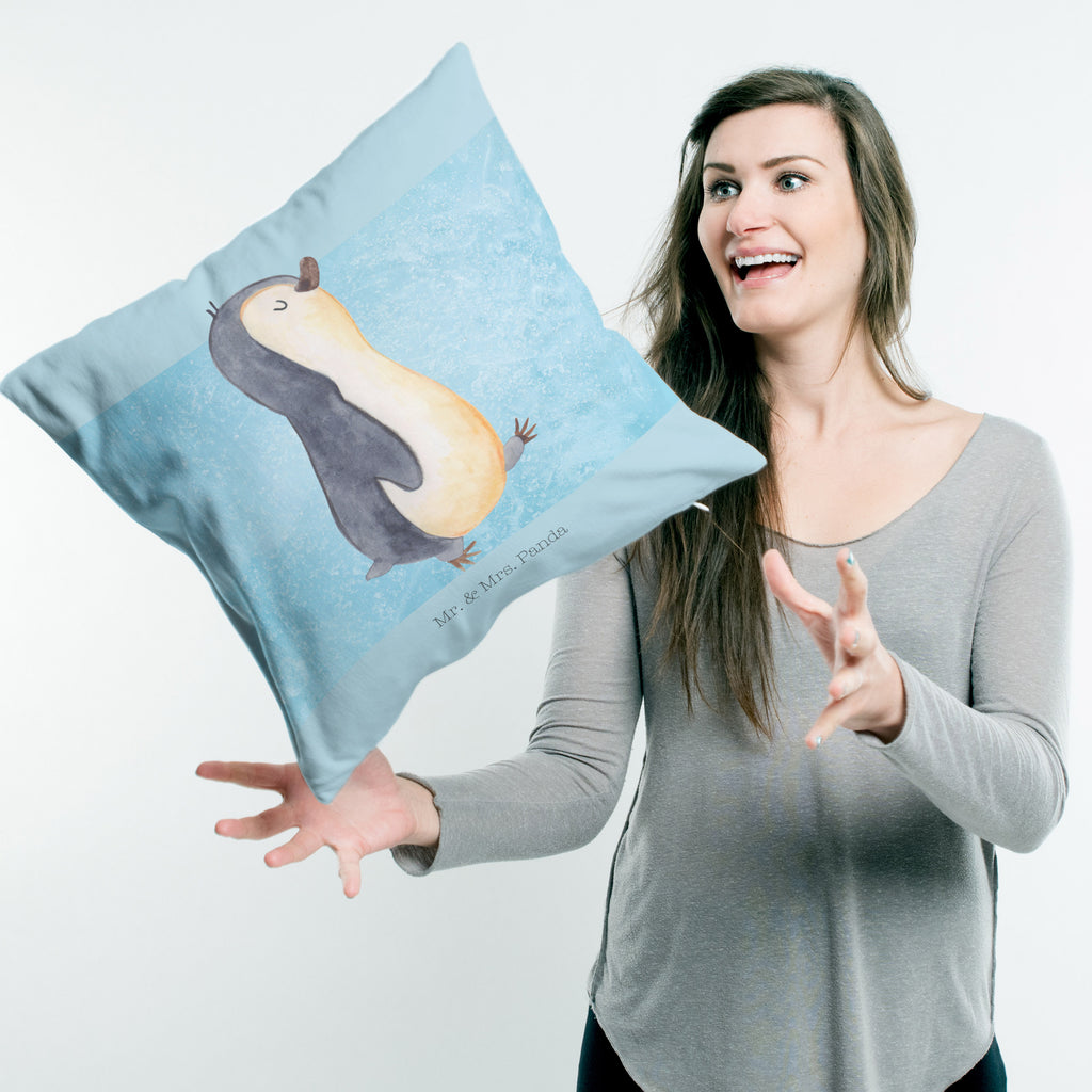 40x40 Kissen Pinguin marschierend Kissenhülle, Kopfkissen, Sofakissen, Dekokissen, Motivkissen, Pinguin, Pinguine, Frühaufsteher, Langschläfer, Bruder, Schwester, Familie