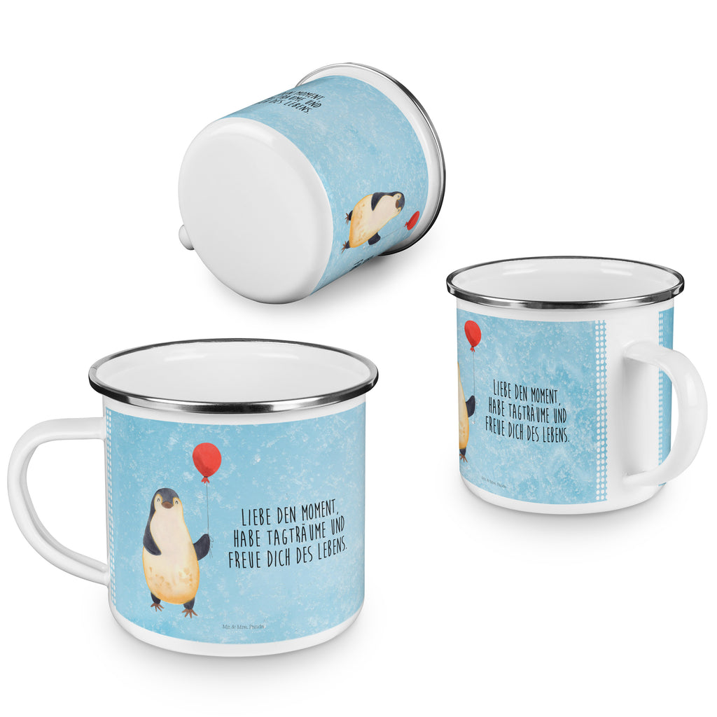 Camping Emaille Tasse Pinguin Luftballon Campingtasse, Trinkbecher, Metalltasse, Outdoor Tasse, Emaille Trinkbecher, Blechtasse Outdoor, Emaille Campingbecher, Edelstahl Trinkbecher, Metalltasse für Camping, Kaffee Blechtasse, Camping Tasse Metall, Pinguin, Pinguine, Luftballon, Tagträume, Lebenslust, Geschenk Freundin, Geschenkidee, beste Freundin, Motivation, Neustart, neues Leben, Liebe, Glück