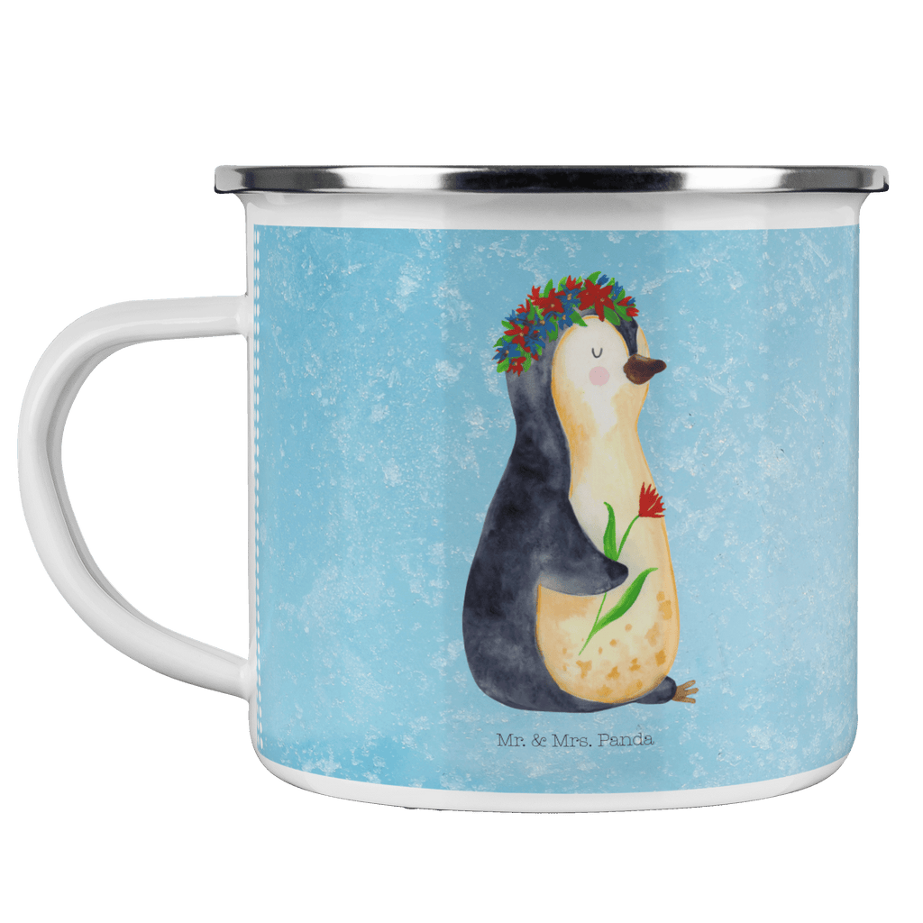 Camping Emaille Tasse Pinguin Blumenkranz Campingtasse, Trinkbecher, Metalltasse, Outdoor Tasse, Emaille Trinkbecher, Blechtasse Outdoor, Emaille Campingbecher, Edelstahl Trinkbecher, Metalltasse für Camping, Kaffee Blechtasse, Camping Tasse Metall, Pinguin, Pinguine, Blumenkranz, Universum, Leben, Wünsche, Ziele, Lebensziele, Motivation, Lebenslust, Liebeskummer, Geschenkidee
