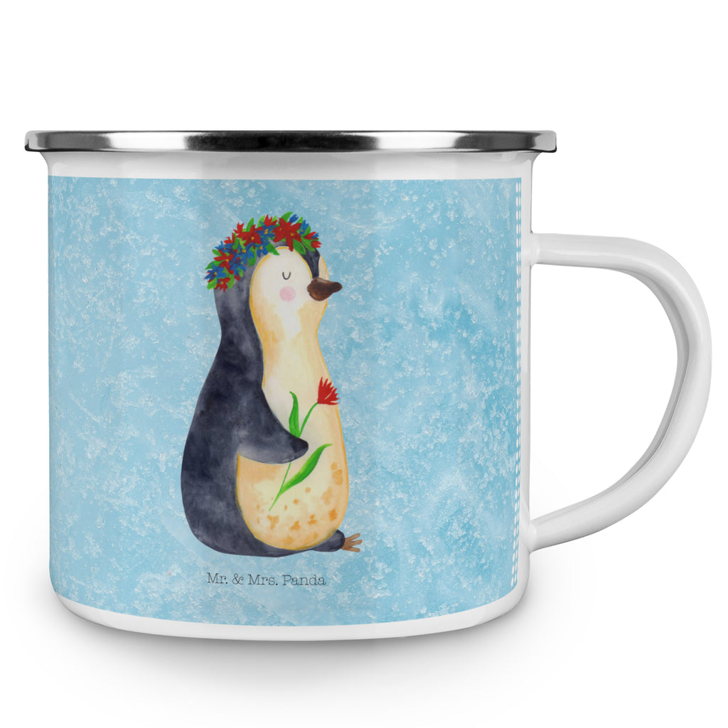 Camping Emaille Tasse Pinguin Blumenkranz Campingtasse, Trinkbecher, Metalltasse, Outdoor Tasse, Emaille Trinkbecher, Blechtasse Outdoor, Emaille Campingbecher, Edelstahl Trinkbecher, Metalltasse für Camping, Kaffee Blechtasse, Camping Tasse Metall, Pinguin, Pinguine, Blumenkranz, Universum, Leben, Wünsche, Ziele, Lebensziele, Motivation, Lebenslust, Liebeskummer, Geschenkidee