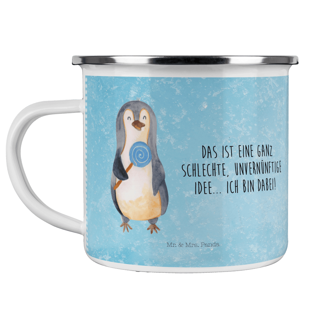 Camping Emaille Tasse Pinguin Lolli Campingtasse, Trinkbecher, Metalltasse, Outdoor Tasse, Emaille Trinkbecher, Blechtasse Outdoor, Emaille Campingbecher, Edelstahl Trinkbecher, Metalltasse für Camping, Kaffee Blechtasse, Camping Tasse Metall, Pinguin, Pinguine, Lolli, Süßigkeiten, Blödsinn, Spruch, Rebell, Gauner, Ganove, Rabauke