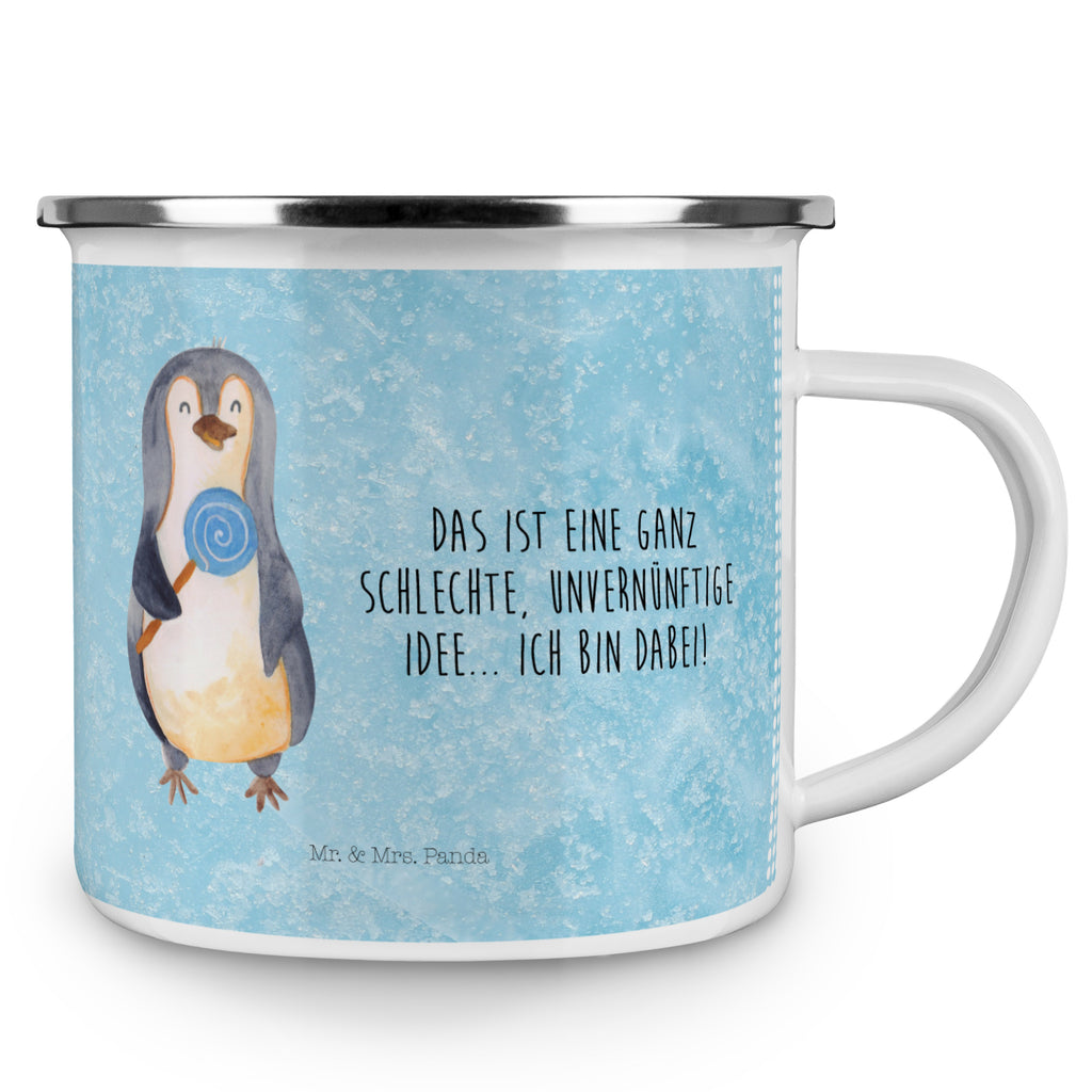 Camping Emaille Tasse Pinguin Lolli Campingtasse, Trinkbecher, Metalltasse, Outdoor Tasse, Emaille Trinkbecher, Blechtasse Outdoor, Emaille Campingbecher, Edelstahl Trinkbecher, Metalltasse für Camping, Kaffee Blechtasse, Camping Tasse Metall, Pinguin, Pinguine, Lolli, Süßigkeiten, Blödsinn, Spruch, Rebell, Gauner, Ganove, Rabauke