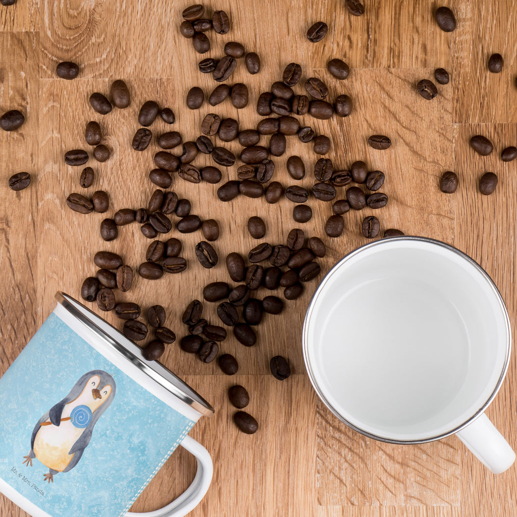 Camping Emaille Tasse Pinguin Lolli Campingtasse, Trinkbecher, Metalltasse, Outdoor Tasse, Emaille Trinkbecher, Blechtasse Outdoor, Emaille Campingbecher, Edelstahl Trinkbecher, Metalltasse für Camping, Kaffee Blechtasse, Camping Tasse Metall, Pinguin, Pinguine, Lolli, Süßigkeiten, Blödsinn, Spruch, Rebell, Gauner, Ganove, Rabauke