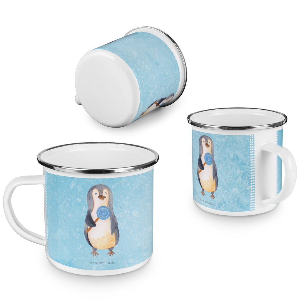 Camping Emaille Tasse Pinguin Lolli Campingtasse, Trinkbecher, Metalltasse, Outdoor Tasse, Emaille Trinkbecher, Blechtasse Outdoor, Emaille Campingbecher, Edelstahl Trinkbecher, Metalltasse für Camping, Kaffee Blechtasse, Camping Tasse Metall, Pinguin, Pinguine, Lolli, Süßigkeiten, Blödsinn, Spruch, Rebell, Gauner, Ganove, Rabauke