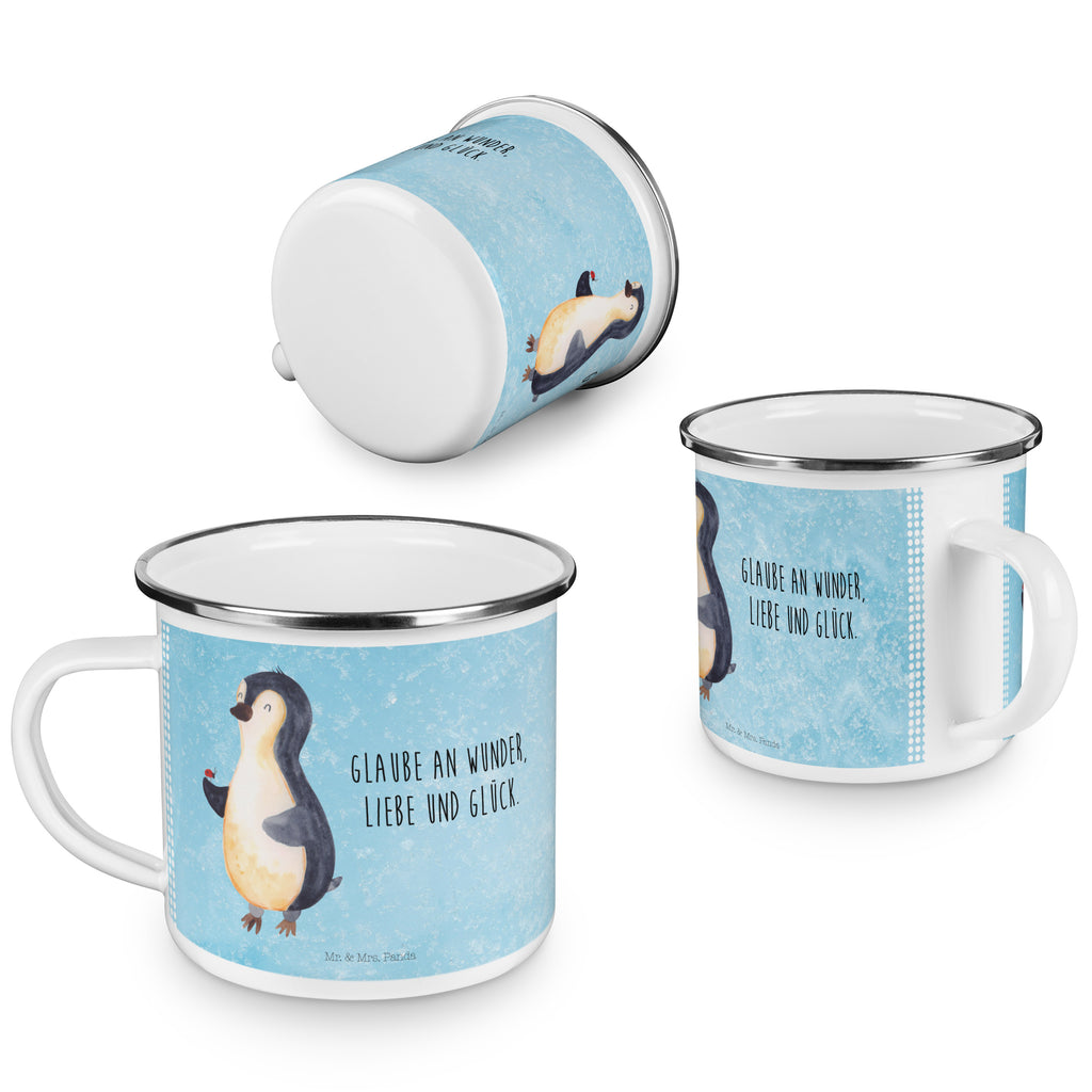 Camping Emaille Tasse Pinguin Marienkäfer Campingtasse, Trinkbecher, Metalltasse, Outdoor Tasse, Emaille Trinkbecher, Blechtasse Outdoor, Emaille Campingbecher, Edelstahl Trinkbecher, Metalltasse für Camping, Kaffee Blechtasse, Camping Tasse Metall, Pinguin, Pinguine, Marienkäfer, Liebe, Wunder, Glück, Freude, Lebensfreude
