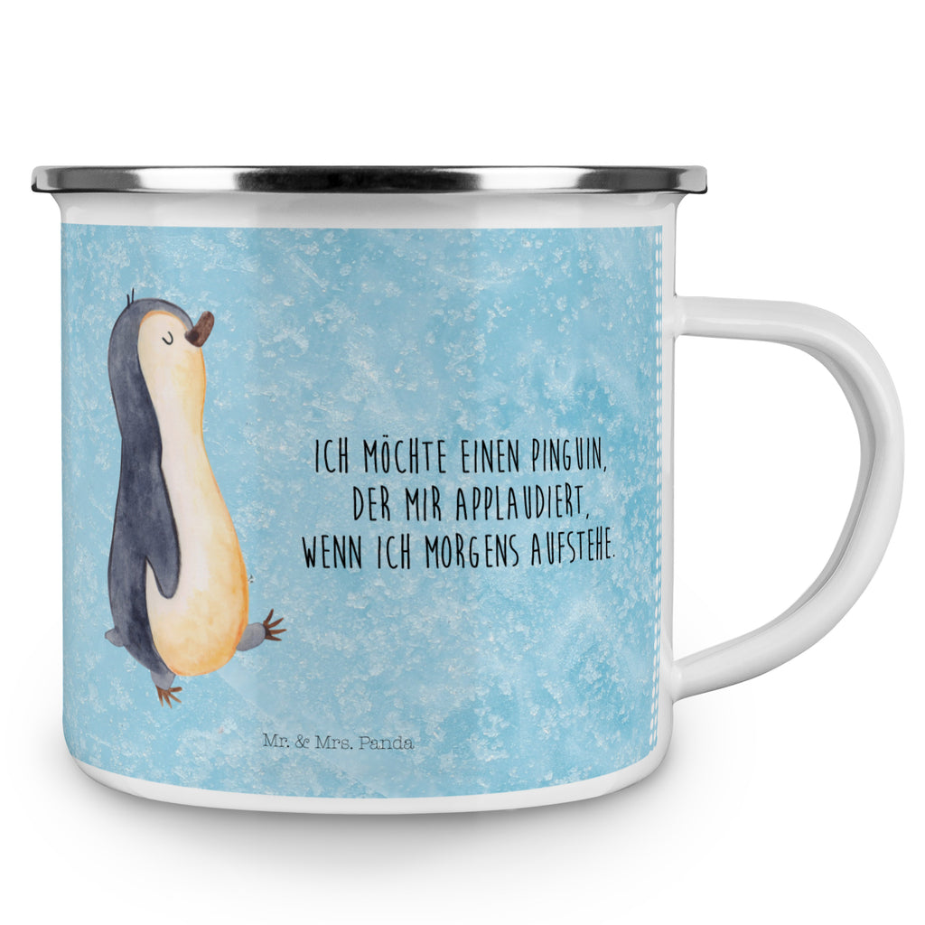 Camping Emaille Tasse Pinguin marschierend Campingtasse, Trinkbecher, Metalltasse, Outdoor Tasse, Emaille Trinkbecher, Blechtasse Outdoor, Emaille Campingbecher, Edelstahl Trinkbecher, Metalltasse für Camping, Kaffee Blechtasse, Camping Tasse Metall, Pinguin, Pinguine, Frühaufsteher, Langschläfer, Bruder, Schwester, Familie