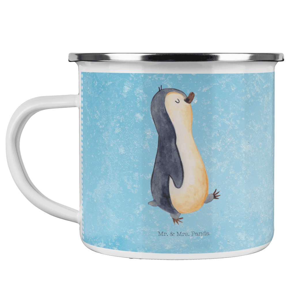 Camping Emaille Tasse Pinguin marschierend Campingtasse, Trinkbecher, Metalltasse, Outdoor Tasse, Emaille Trinkbecher, Blechtasse Outdoor, Emaille Campingbecher, Edelstahl Trinkbecher, Metalltasse für Camping, Kaffee Blechtasse, Camping Tasse Metall, Pinguin, Pinguine, Frühaufsteher, Langschläfer, Bruder, Schwester, Familie