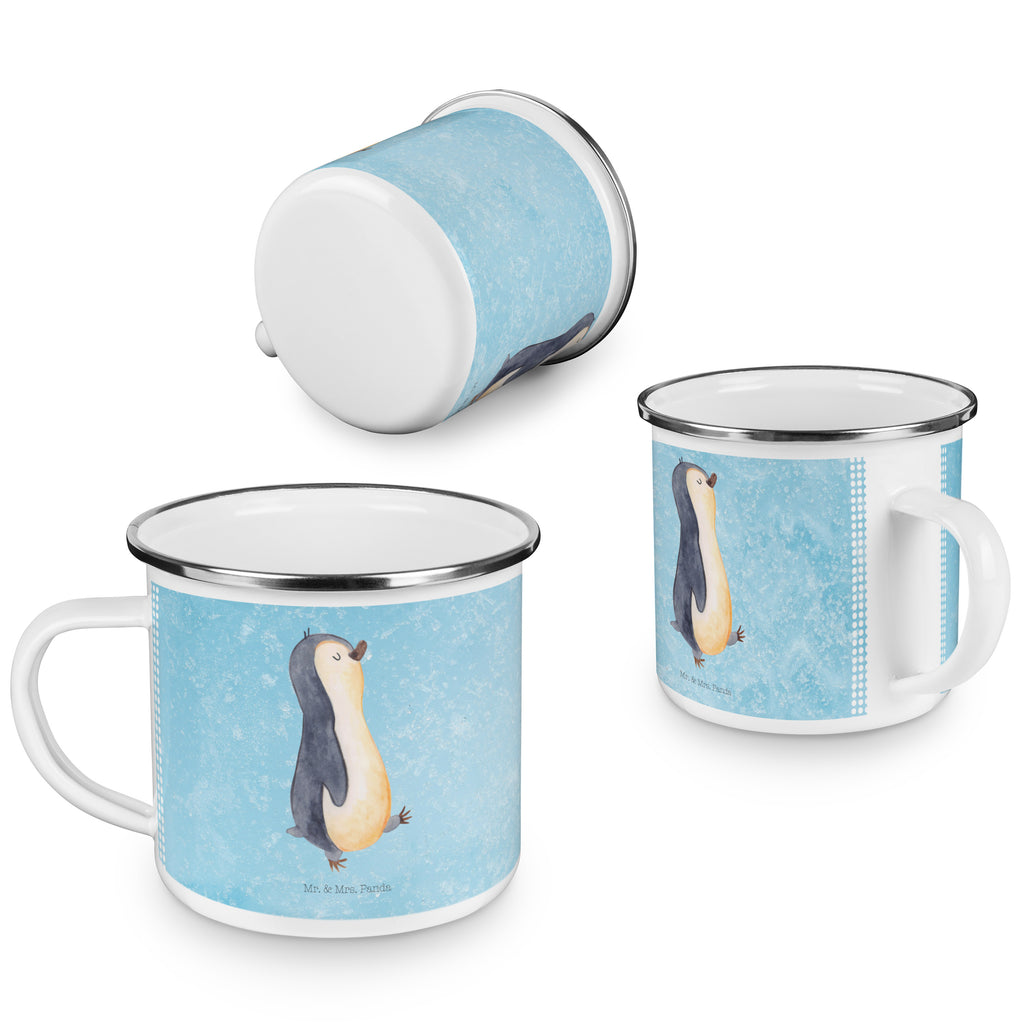 Camping Emaille Tasse Pinguin marschierend Campingtasse, Trinkbecher, Metalltasse, Outdoor Tasse, Emaille Trinkbecher, Blechtasse Outdoor, Emaille Campingbecher, Edelstahl Trinkbecher, Metalltasse für Camping, Kaffee Blechtasse, Camping Tasse Metall, Pinguin, Pinguine, Frühaufsteher, Langschläfer, Bruder, Schwester, Familie