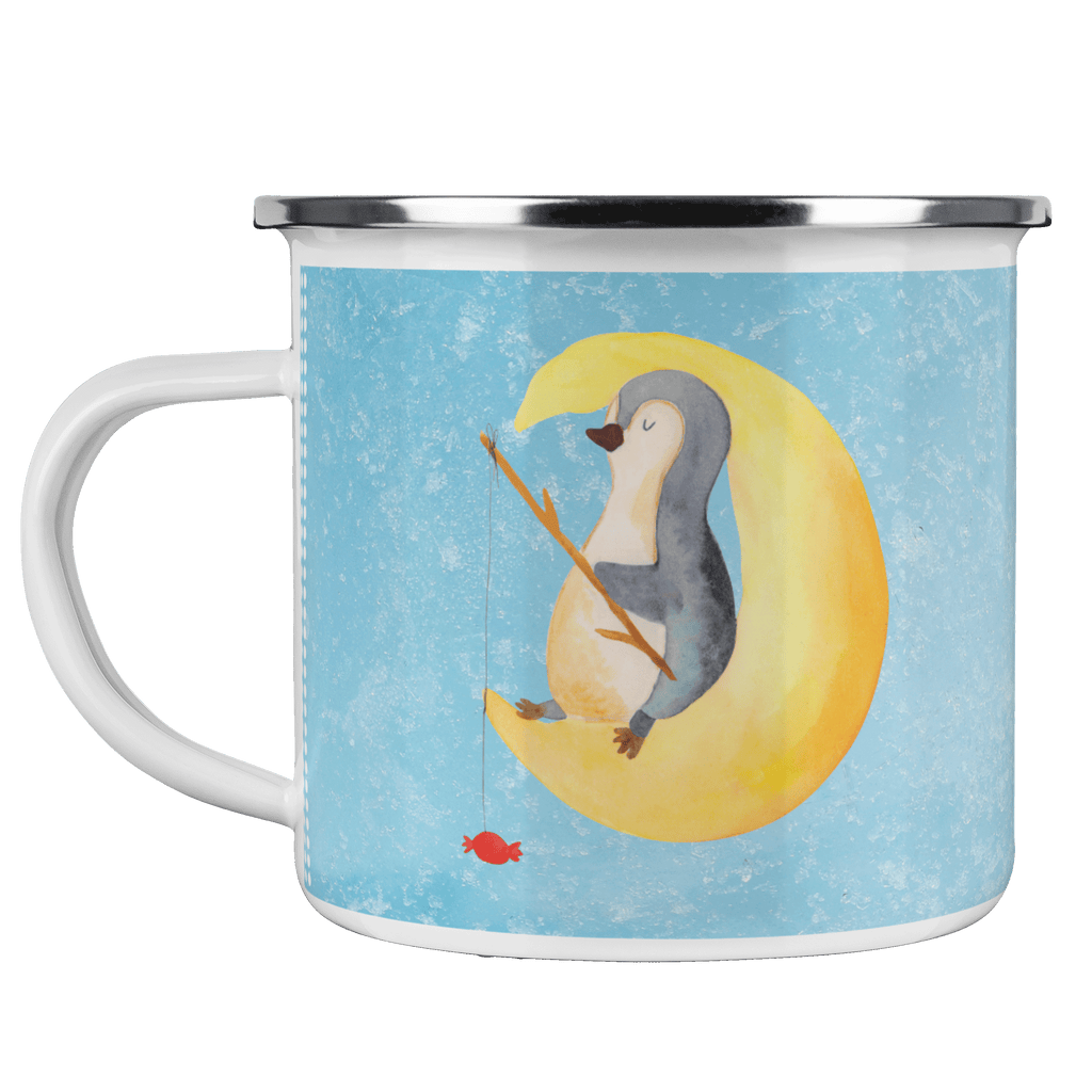Camping Emaille Tasse Pinguin Mond Campingtasse, Trinkbecher, Metalltasse, Outdoor Tasse, Emaille Trinkbecher, Blechtasse Outdoor, Emaille Campingbecher, Edelstahl Trinkbecher, Metalltasse für Camping, Kaffee Blechtasse, Camping Tasse Metall, Pinguin, Pinguine, Spruch, schlafen, Nachtruhe, Einschlafen, Schlafzimmer, Schlafstörungen, Gästezimmer