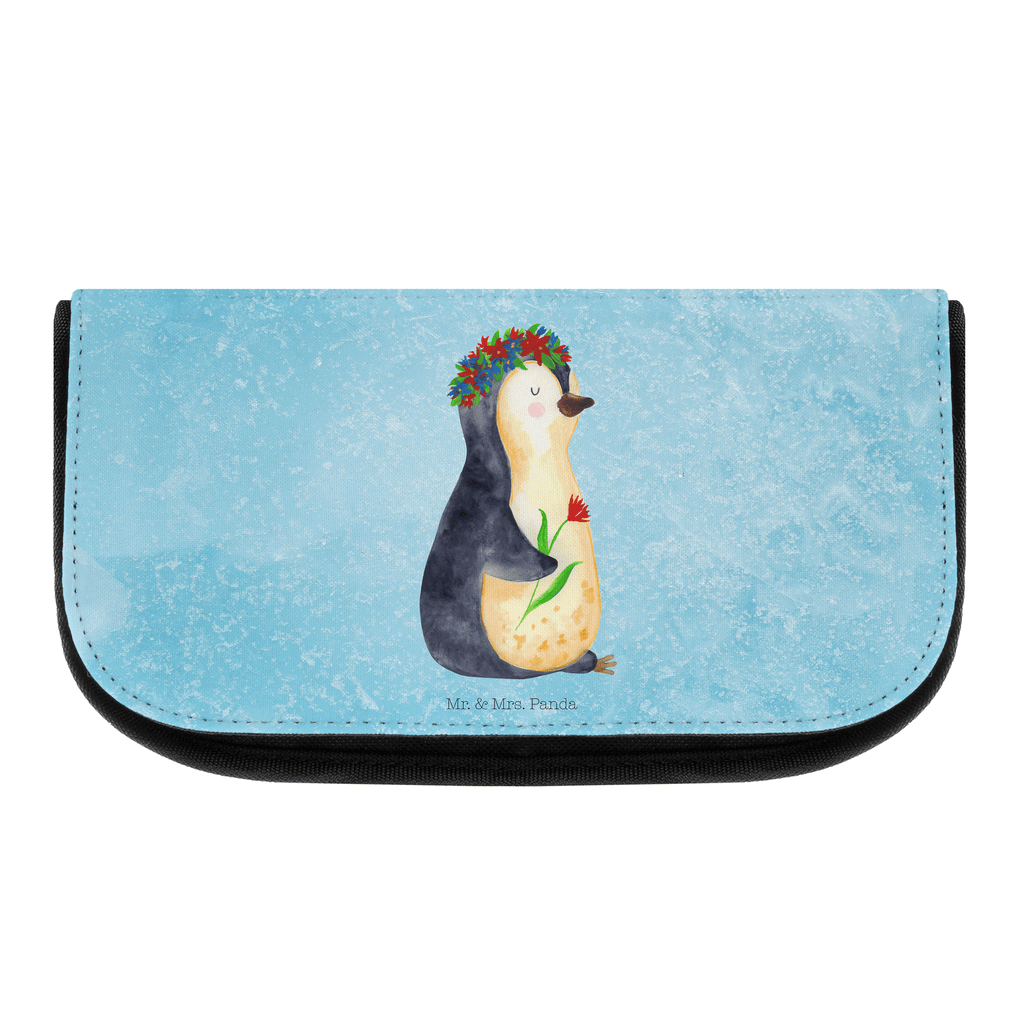 Kosmetiktasche Pinguin Blumenkranz Kosmetikbeutel, Kulturtasche, Kulturbeutel, Schminktasche, Make-Up Tasche, Pinguin, Pinguine, Blumenkranz, Universum, Leben, Wünsche, Ziele, Lebensziele, Motivation, Lebenslust, Liebeskummer, Geschenkidee