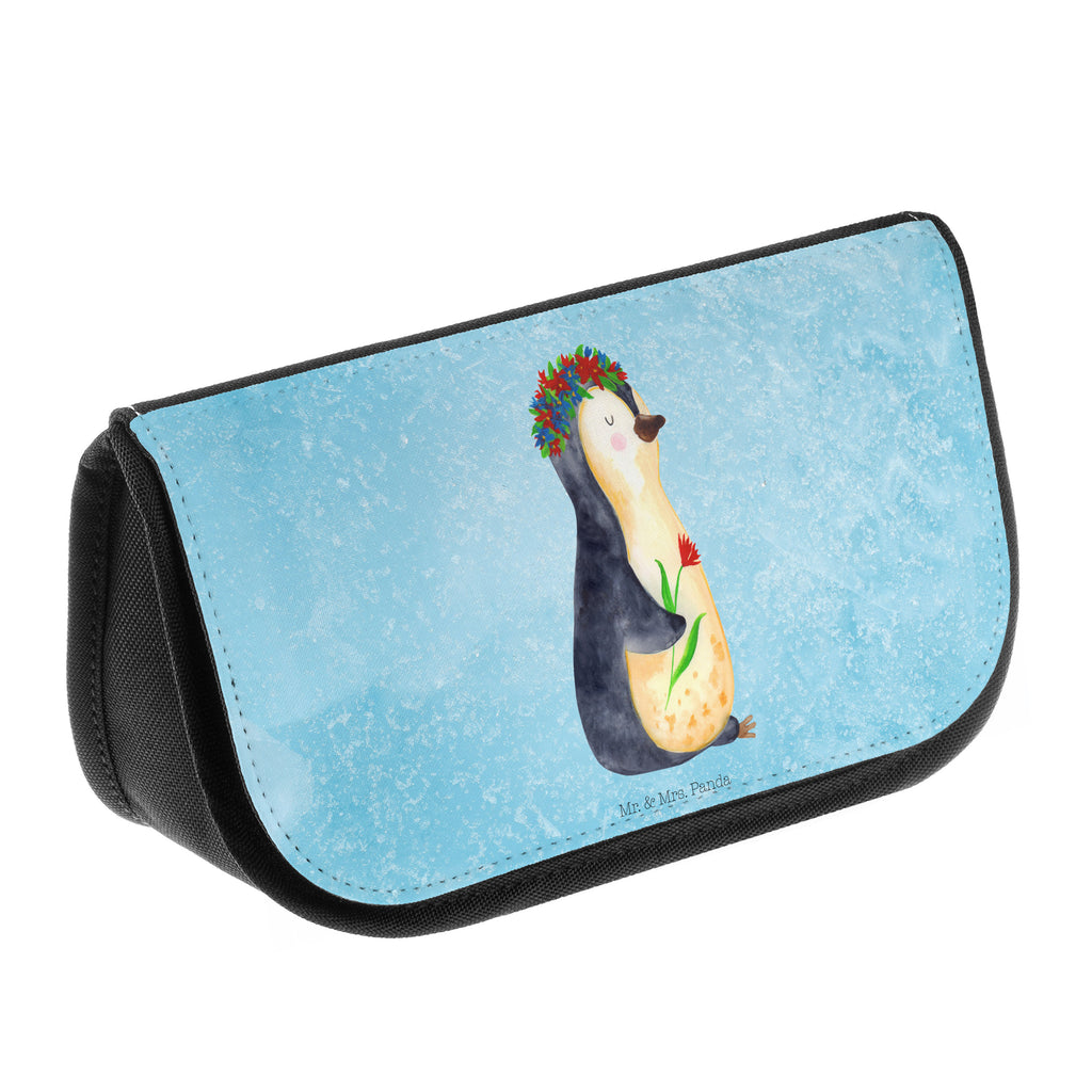 Kosmetiktasche Pinguin Blumenkranz Kosmetikbeutel, Kulturtasche, Kulturbeutel, Schminktasche, Make-Up Tasche, Pinguin, Pinguine, Blumenkranz, Universum, Leben, Wünsche, Ziele, Lebensziele, Motivation, Lebenslust, Liebeskummer, Geschenkidee