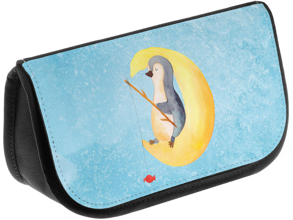 Kosmetiktasche Pinguin Mond Kosmetikbeutel, Kulturtasche, Kulturbeutel, Schminktasche, Make-Up Tasche, Pinguin, Pinguine, Spruch, schlafen, Nachtruhe, Einschlafen, Schlafzimmer, Schlafstörungen, Gästezimmer