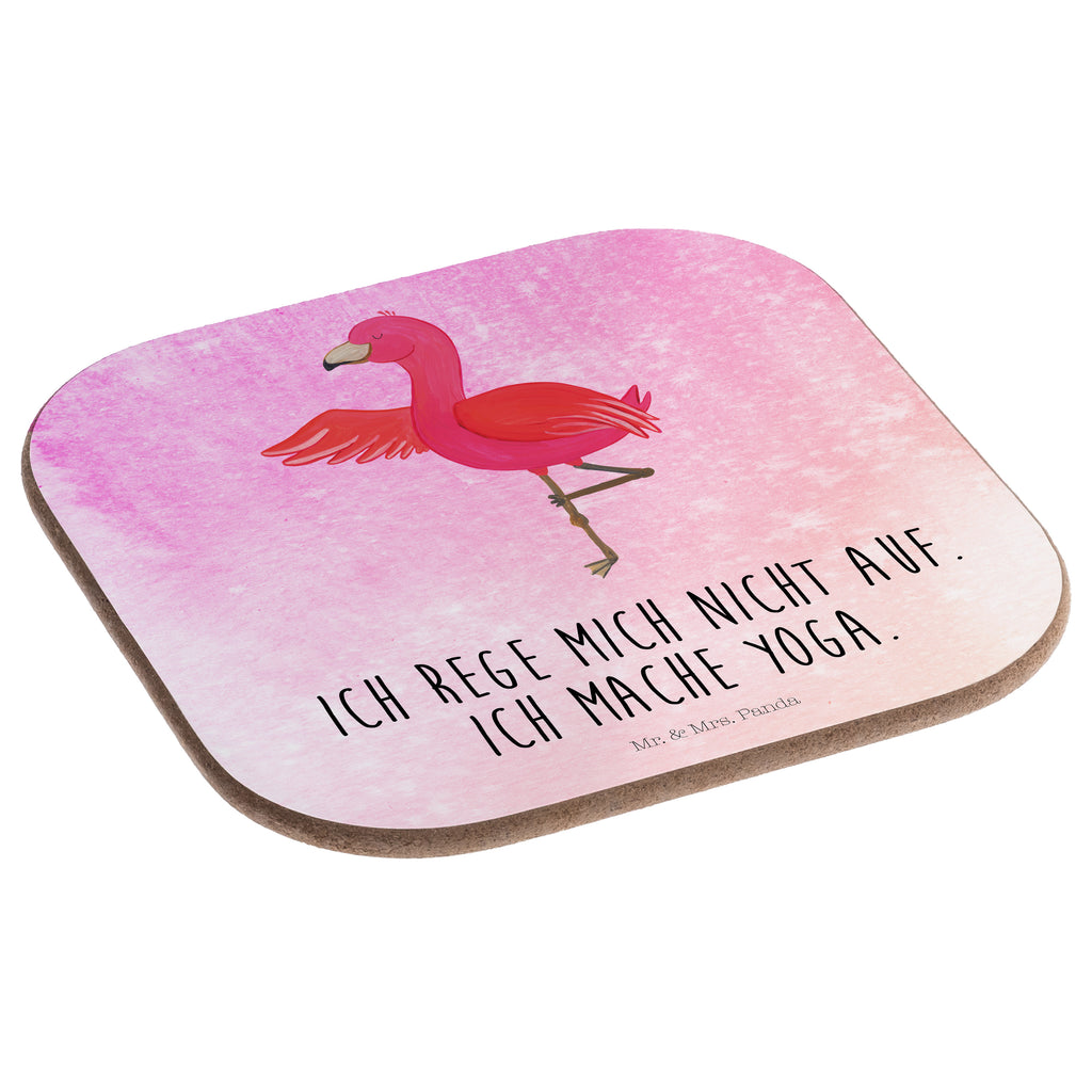 Quadratische Untersetzer Flamingo Yoga Bierdeckel, Glasuntersetzer, Untersetzer Gläser, Getränkeuntersetzer, Flamingo, Vogel, Yoga, Namaste, Achtsamkeit, Yoga-Übung, Entspannung, Ärger, Aufregen, Tiefenentspannung