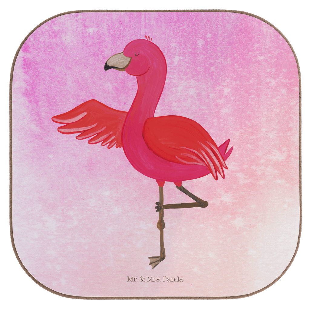 Quadratische Untersetzer Flamingo Yoga Bierdeckel, Glasuntersetzer, Untersetzer Gläser, Getränkeuntersetzer, Flamingo, Vogel, Yoga, Namaste, Achtsamkeit, Yoga-Übung, Entspannung, Ärger, Aufregen, Tiefenentspannung