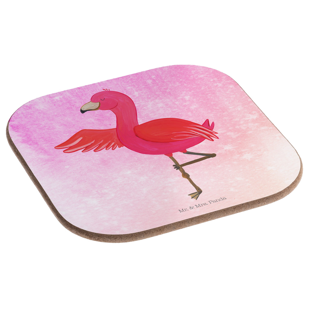 Quadratische Untersetzer Flamingo Yoga Bierdeckel, Glasuntersetzer, Untersetzer Gläser, Getränkeuntersetzer, Flamingo, Vogel, Yoga, Namaste, Achtsamkeit, Yoga-Übung, Entspannung, Ärger, Aufregen, Tiefenentspannung