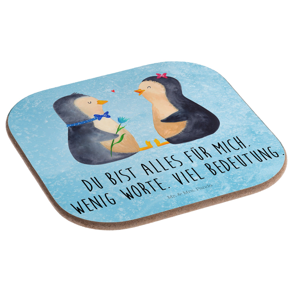 Quadratische Untersetzer Pinguin Pärchen Bierdeckel, Glasuntersetzer, Untersetzer Gläser, Getränkeuntersetzer, Pinguin, Pinguine, Liebe, Liebespaar, Liebesbeweis, Liebesgeschenk, Verlobung, Jahrestag, Hochzeitstag, Hochzeit, Hochzeitsgeschenk, große Liebe, Traumpaar