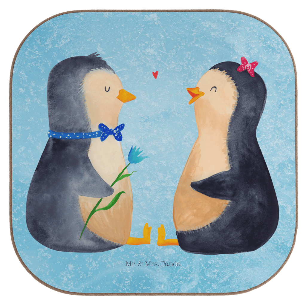 Quadratische Untersetzer Pinguin Pärchen Bierdeckel, Glasuntersetzer, Untersetzer Gläser, Getränkeuntersetzer, Pinguin, Pinguine, Liebe, Liebespaar, Liebesbeweis, Liebesgeschenk, Verlobung, Jahrestag, Hochzeitstag, Hochzeit, Hochzeitsgeschenk, große Liebe, Traumpaar