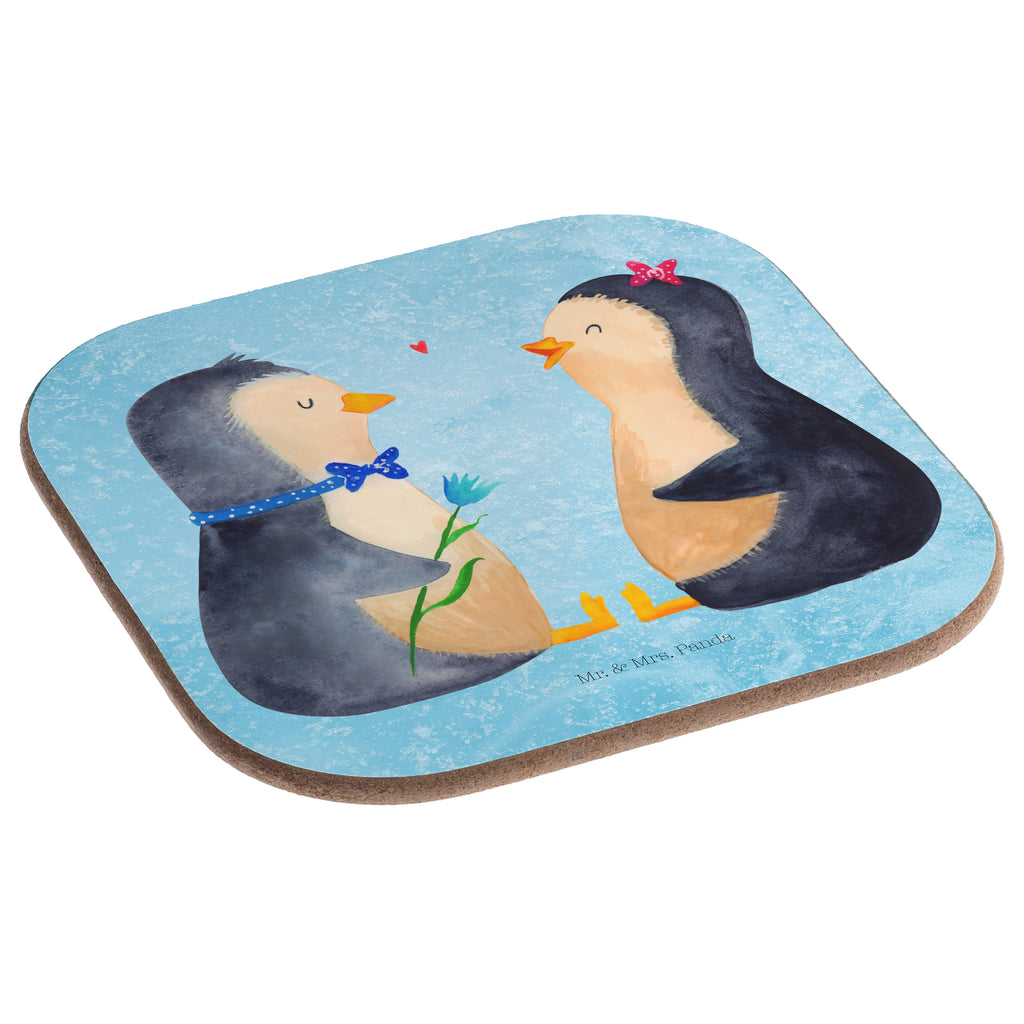 Quadratische Untersetzer Pinguin Pärchen Bierdeckel, Glasuntersetzer, Untersetzer Gläser, Getränkeuntersetzer, Pinguin, Pinguine, Liebe, Liebespaar, Liebesbeweis, Liebesgeschenk, Verlobung, Jahrestag, Hochzeitstag, Hochzeit, Hochzeitsgeschenk, große Liebe, Traumpaar